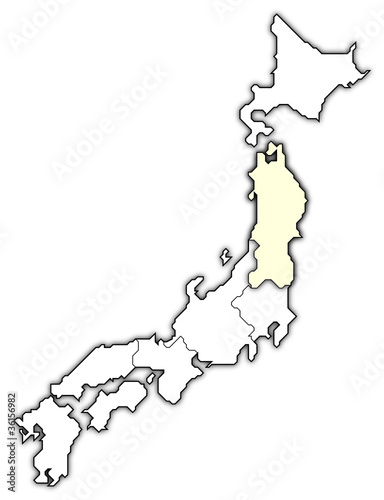 Map of Japan, Tohoku highlighted