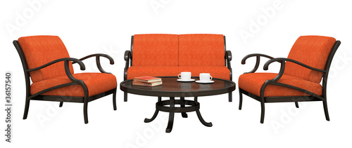 Set of the two armchairs,sofa and table isolated on white backgr