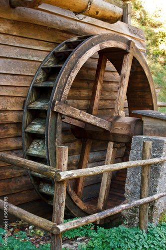 Historic water mill wheel