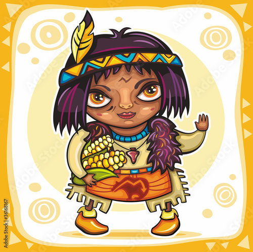 Thanksgiving theme: Cute American Indian boy with corn.
