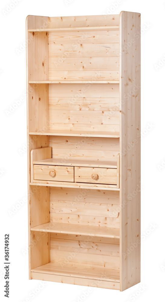 Empty wooden bookcase over white, with clipping path Empty wooden bookcase over white, with clipping path