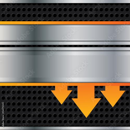Vector metal background with orange arrows