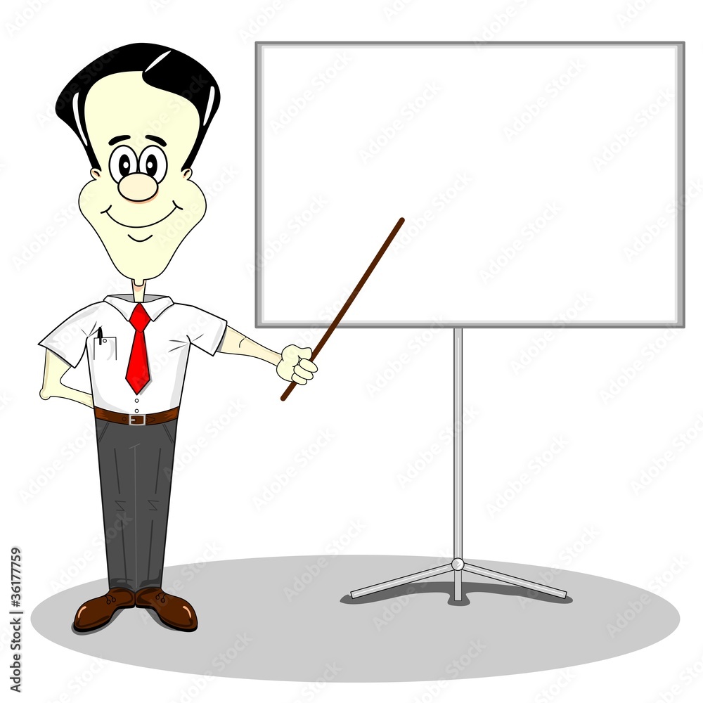 Businessman at a blank presentation board with copy space Businessman at a blank presentation board with copy space