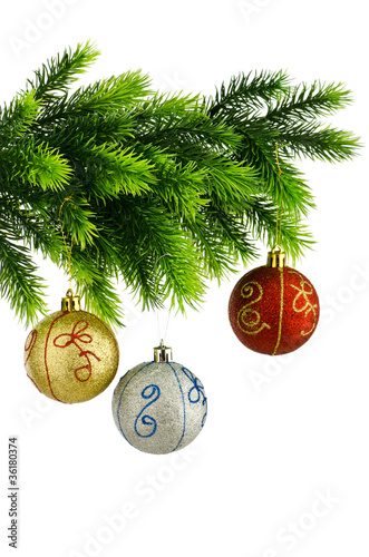 Christmas concept with baubles on white