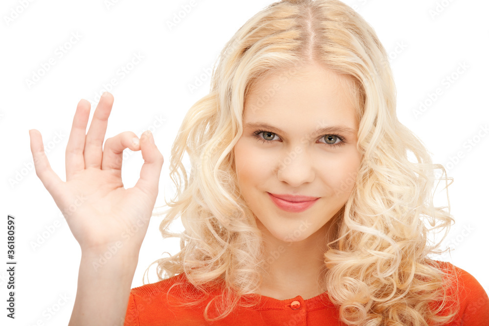 lovely teenage girl showing ok sign lovely teenage girl showing ok sign