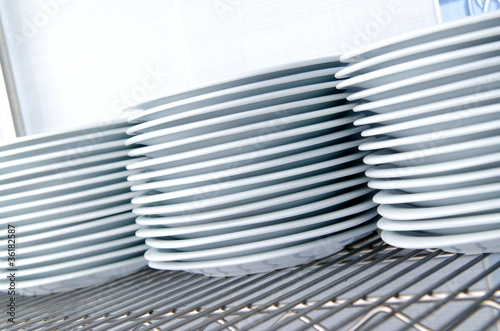 Many plates in the kitchen