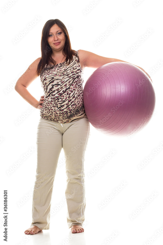 Pregnant woman excercises with gymnastic ball Pregnant woman excercises with gymnastic ball
