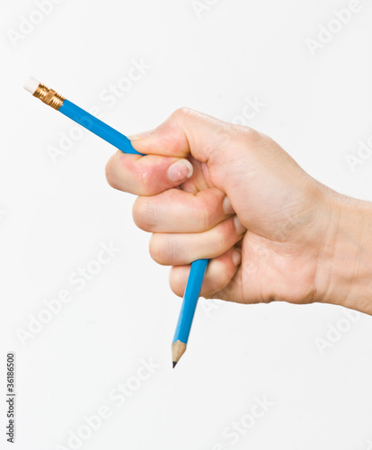 hand with broken pencil