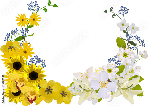 Fototapeta Naklejka Na Ścianę i Meble -  yellow and white flowers curls