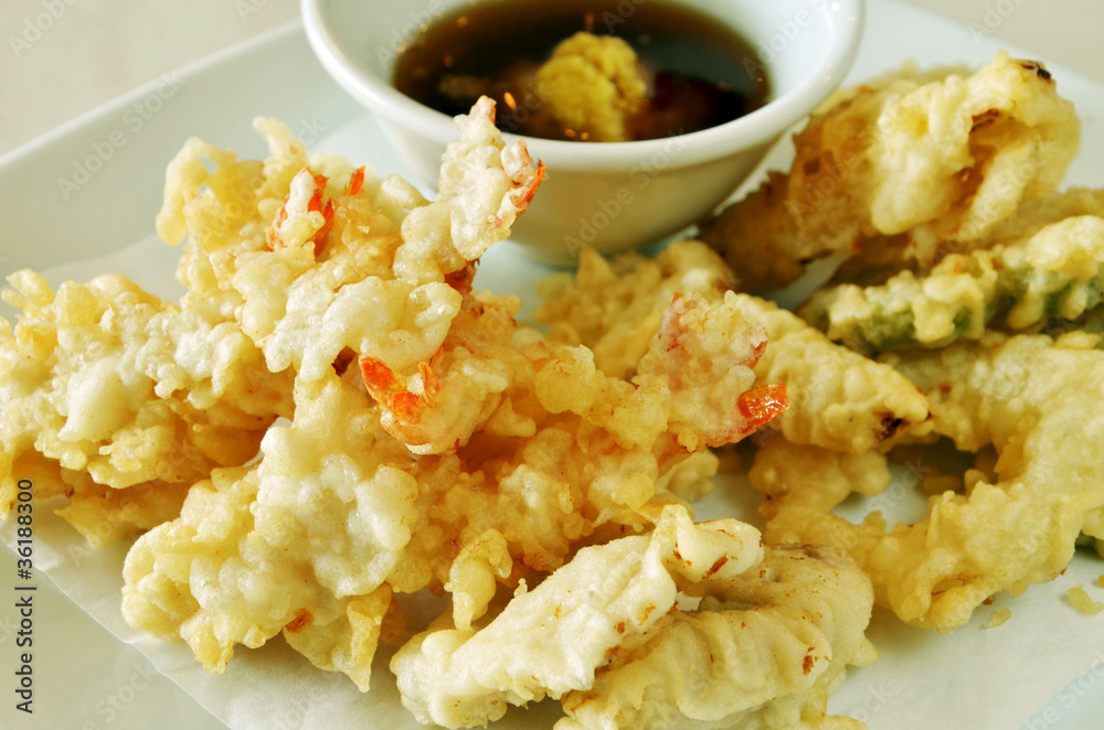 Japanese Cuisine - Deep Fried Shrimps with Vegetables