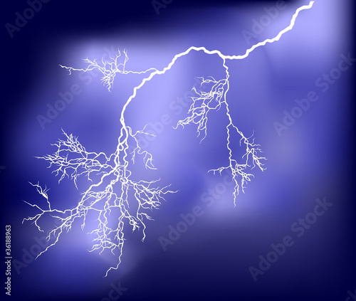 illustration with lightning in dark blue sky