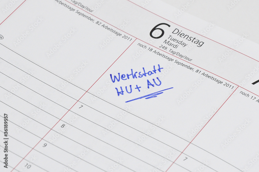 Termin Werkstatt im Kalender eingetragen Termin Werkstatt im Kalender eingetragen
