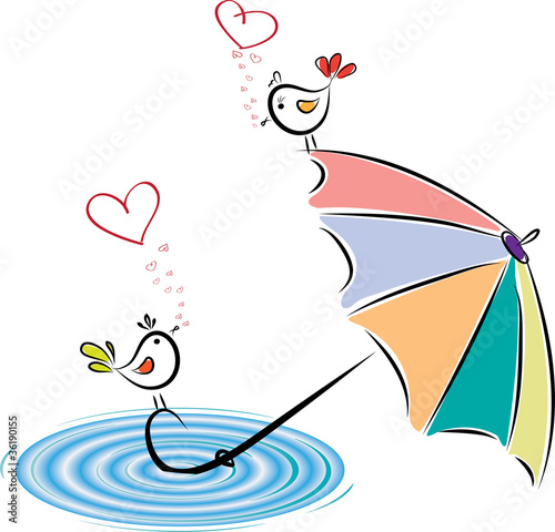 Birds in love after rain. Vector illustration