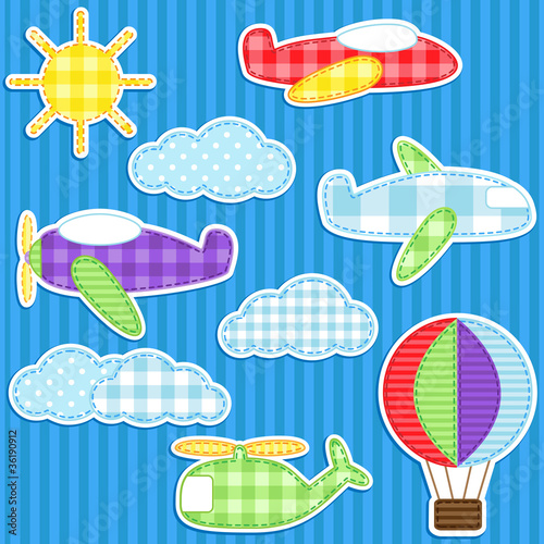 Set of cute vector colorful aircraft stickers