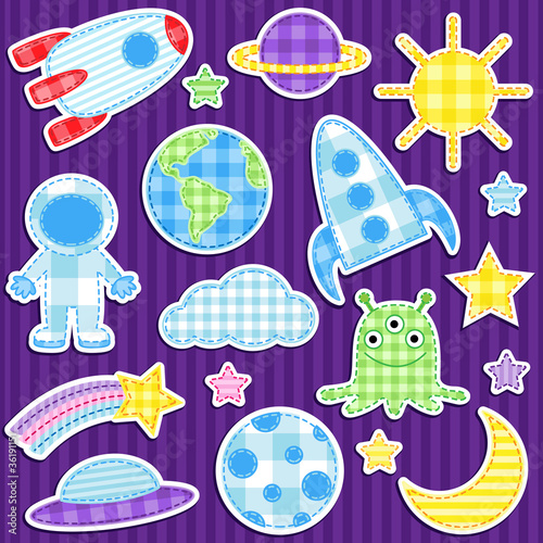Set of cute vector colorful outer space stickers