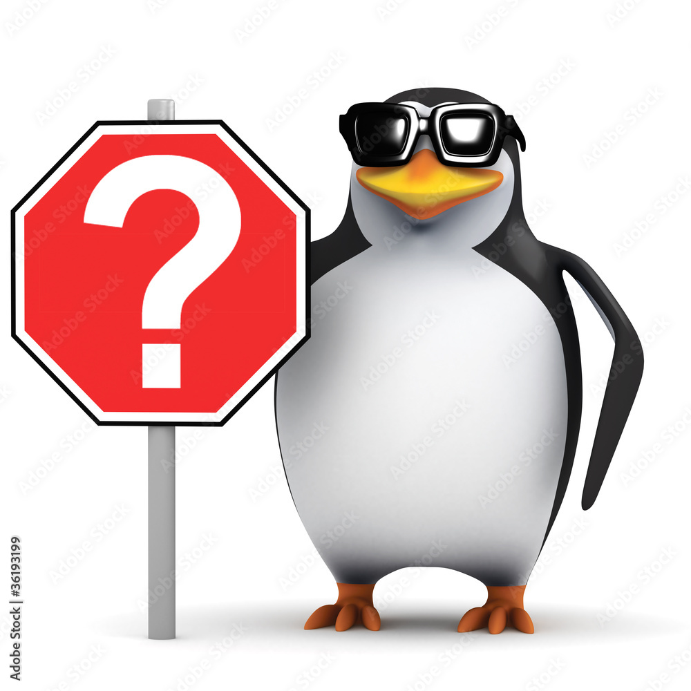 Obraz premium 3d Penguin holding Question Mark Sign