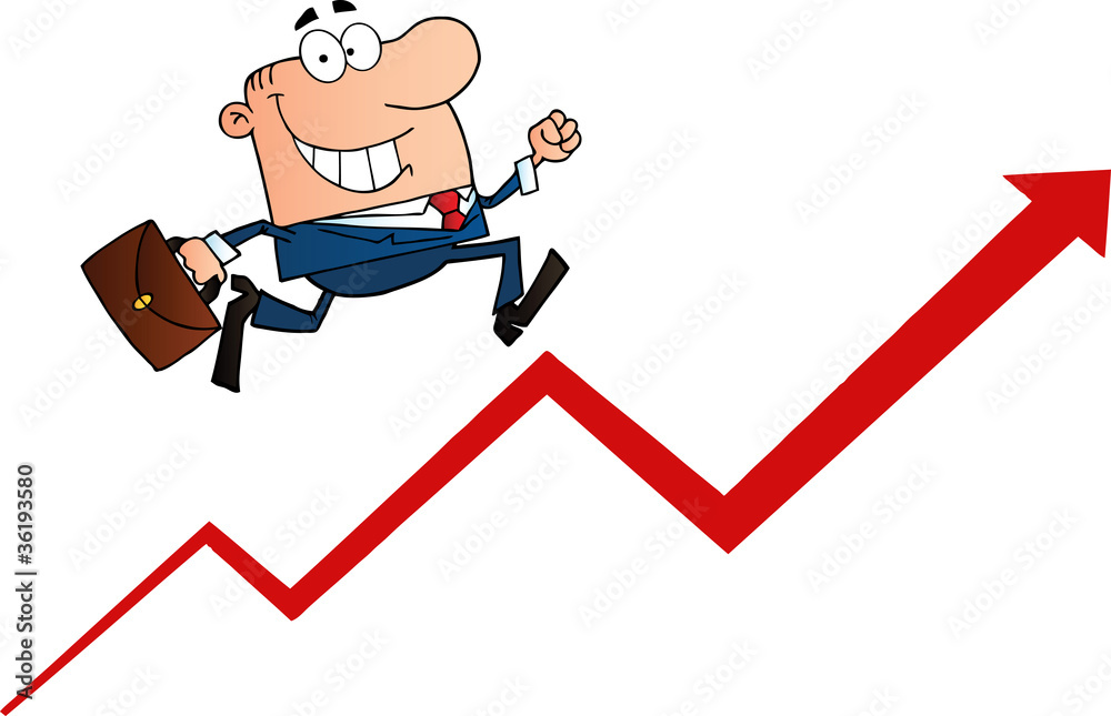 Businessman Running Upwards On A Statistics Arrow