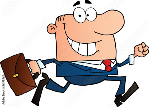 Businessman Running To Work With Briefcase