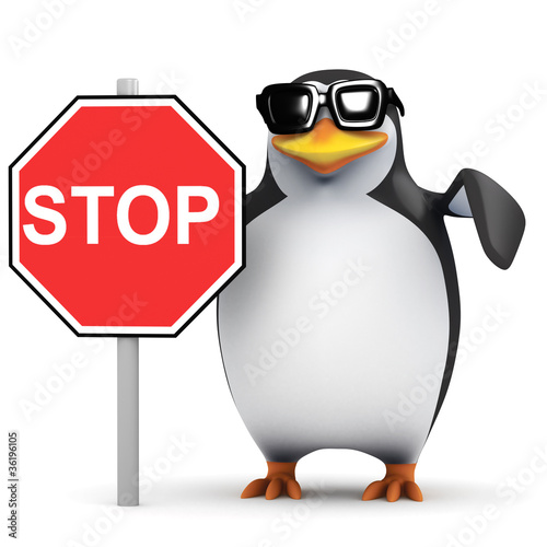 Фотография 3d Penguin holding Stop Sign