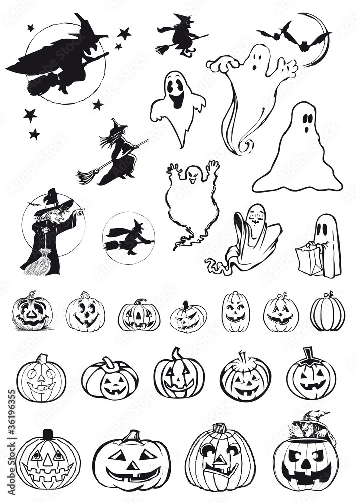 streghe, fantasmi e zucche, icone di Halloween