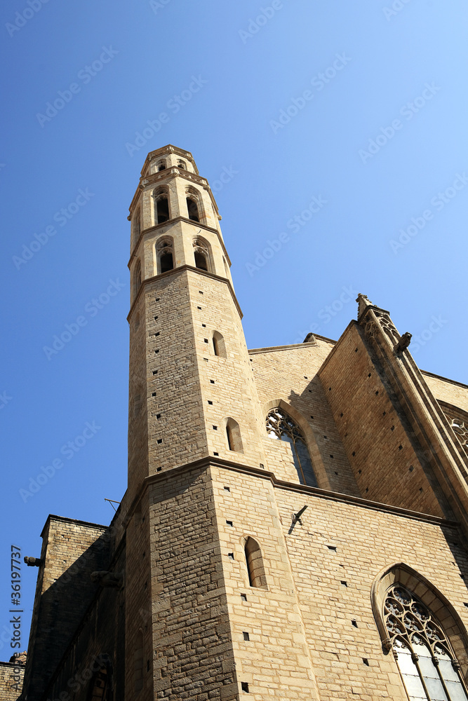 Facade of Santa Maria del Mar Church in Barcelona, Spain