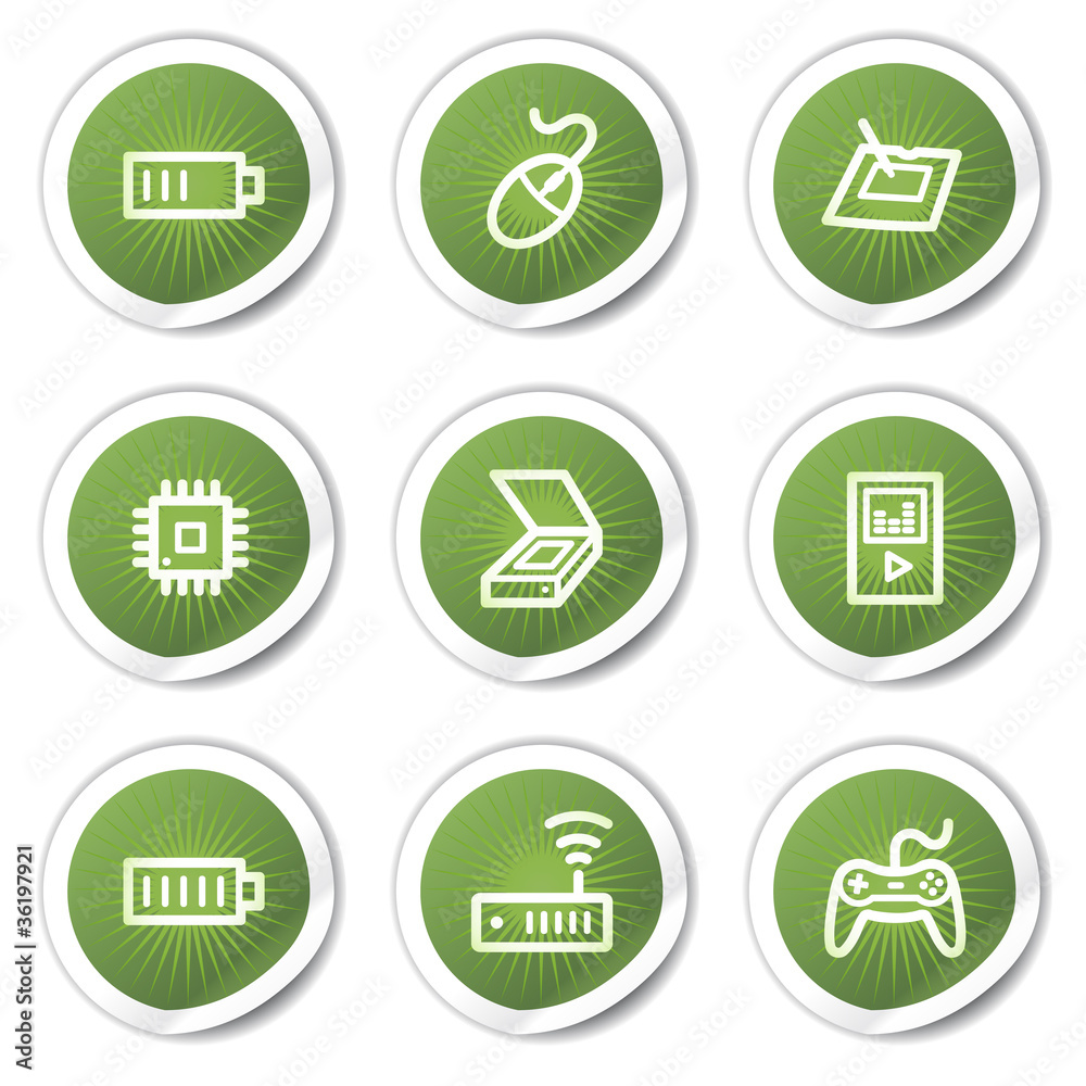 Electronics web icons set 2, green stickers Electronics web icons set 2, green stickers
