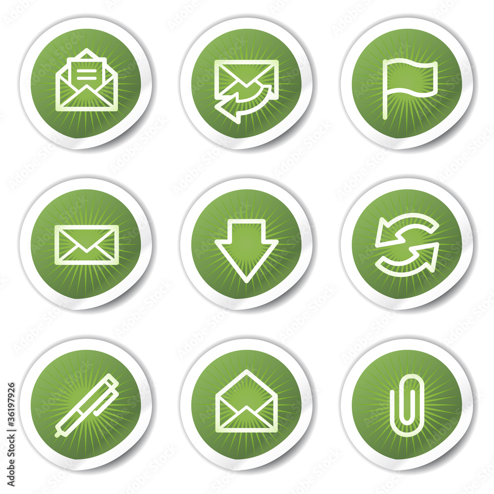 E-mail web icons, green stickers E-mail web icons, green stickers