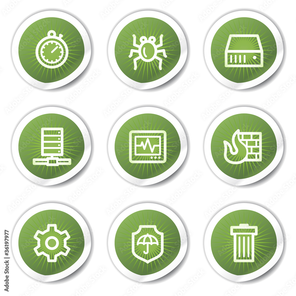 Internet security web icons, green stickers Internet security web icons, green stickers