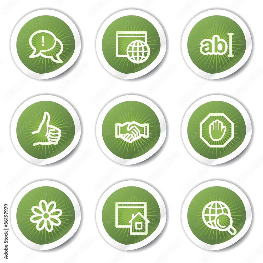Internet web icons set 1, green stickers Internet web icons set 1, green stickers