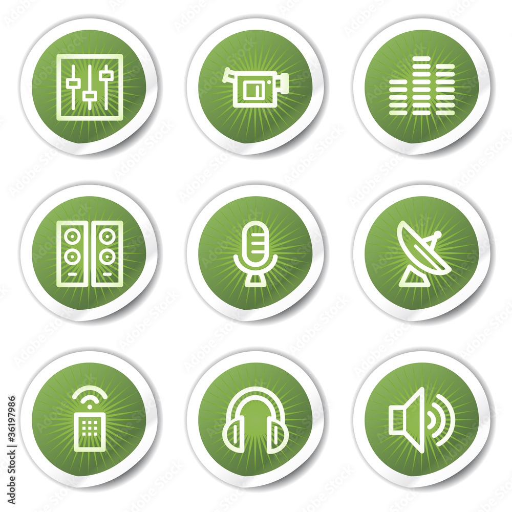 Media web icons, green stickers Media web icons, green stickers