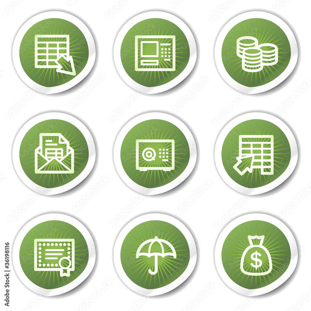 Banking web icons, green stickers Banking web icons, green stickers