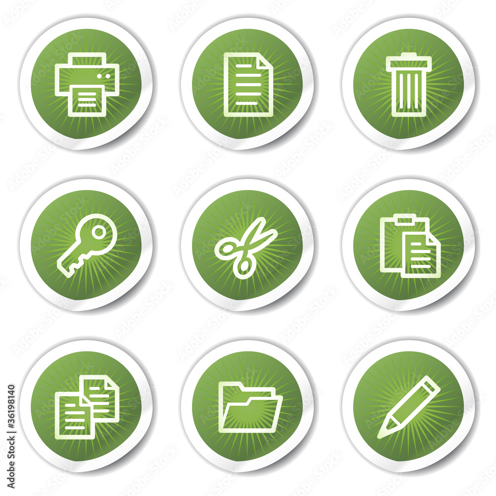 Document web icons set 1, green stickers Document web icons set 1, green stickers
