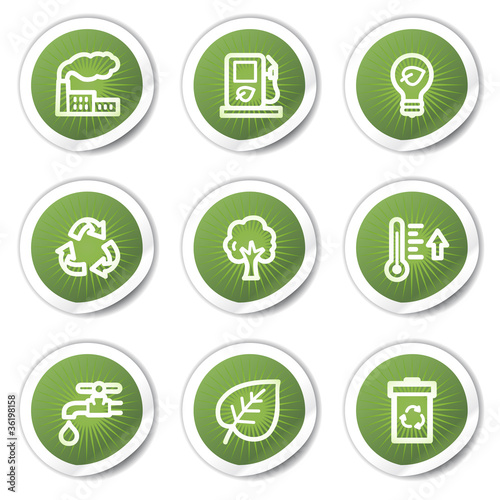 Ecology web icons set 1, green  stickers