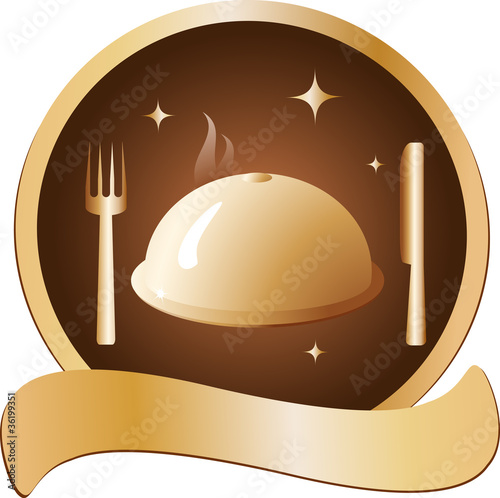 prestige golden symbol with hot dish and cutlery