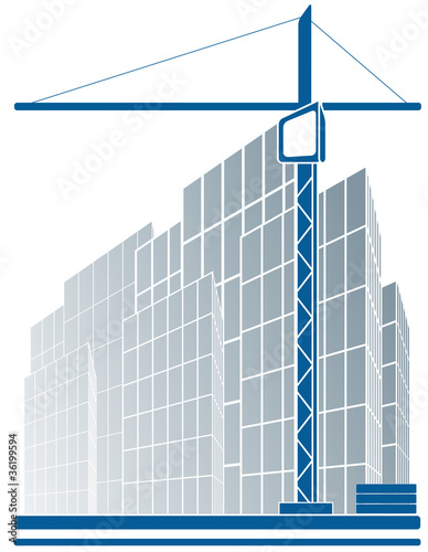 urban industrial sign with skyscraper and construction crane