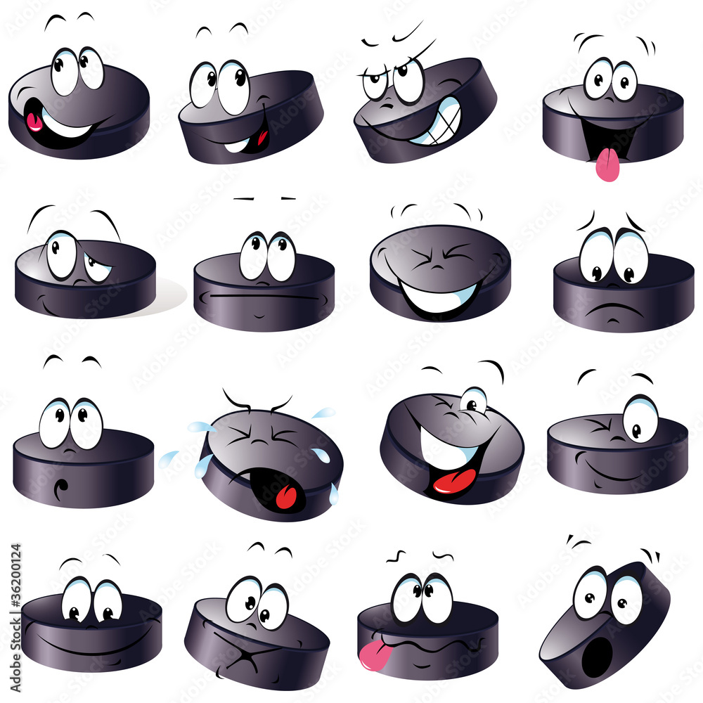 Naklejka premium puck cartoon with many expressions
