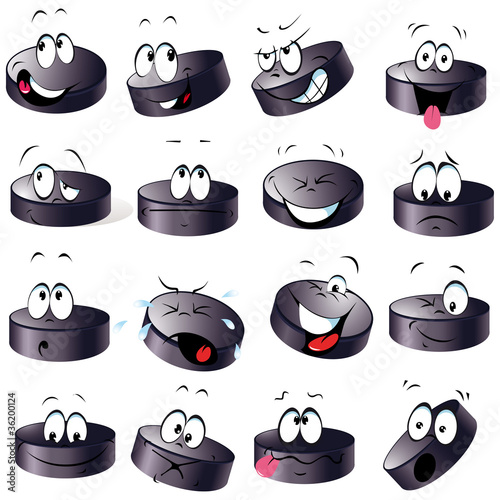 puck cartoon with many expressions