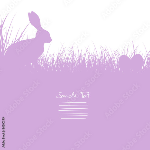 Easter Card Bunny Sitting In The Meadow & Eggs Purple