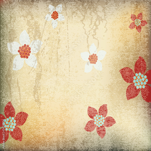 Floral Abstract background, on grunged stained parchment