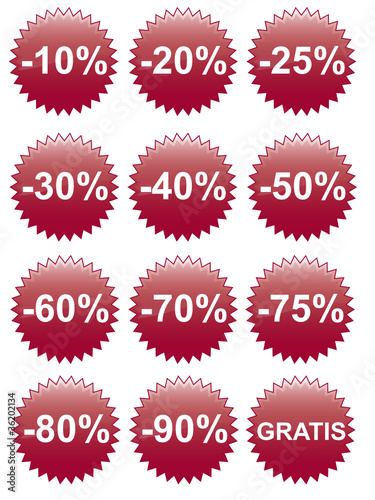Rabatt Button 10 - 90%, Gratis