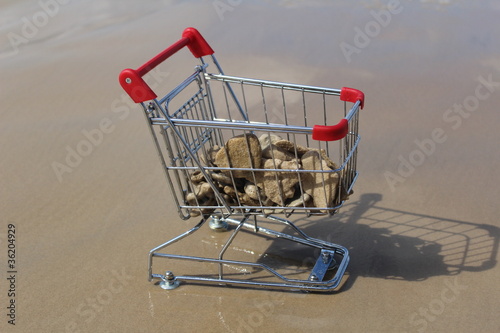 Retail cart stuck at sea water with stones inside photo