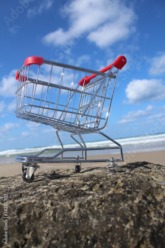 Retail cart in the sea water with sky background photo