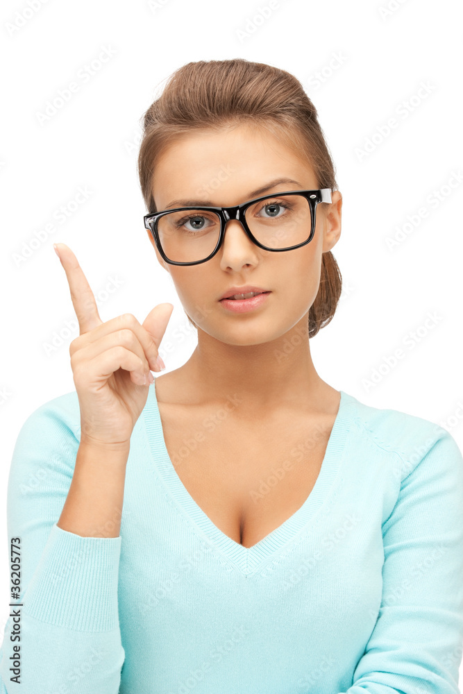 woman with her finger up woman with her finger up