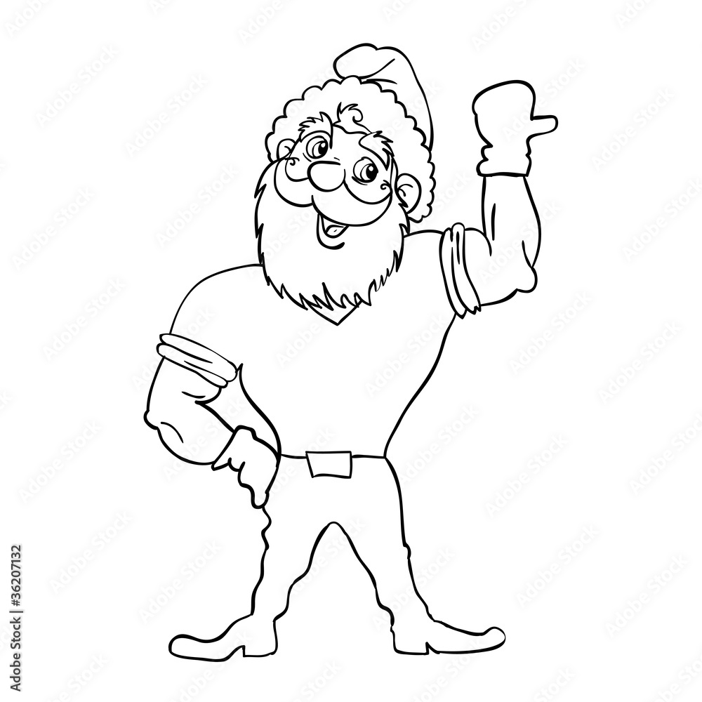 Muscular Santa Claus with a raised hand gesture. Muscular Santa Claus with a raised hand gesture.