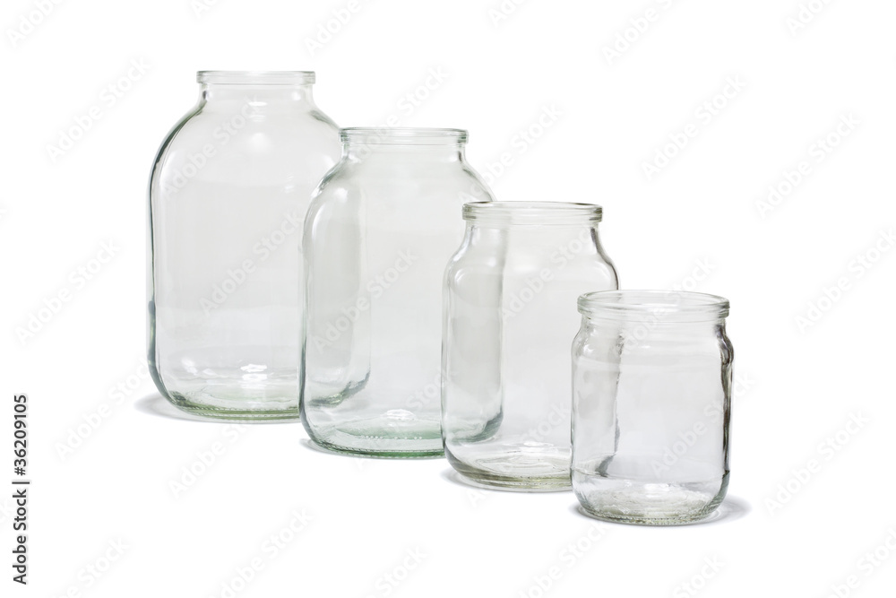 Empty glass jars isolated on white Empty glass jars isolated on white