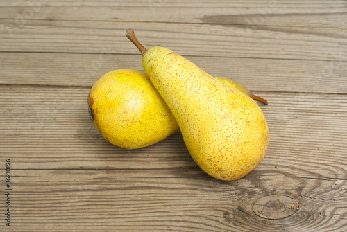 pears on old wooden table