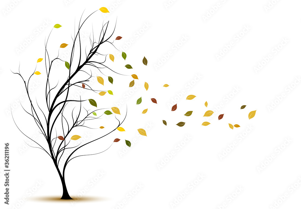 decorative vector tree silhouette in autumn - obrazy, fototapety, plakaty 