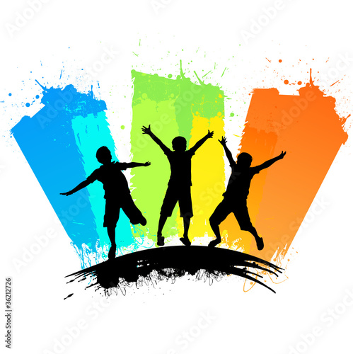 Kids Silhouettes with Paint Color Splashes