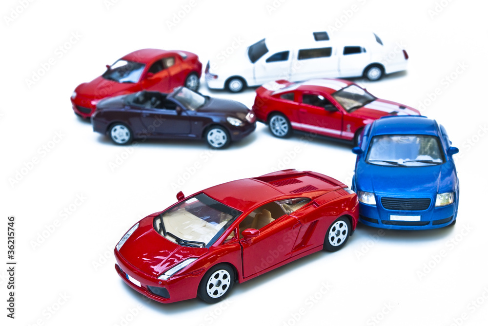 six coloured models of car
