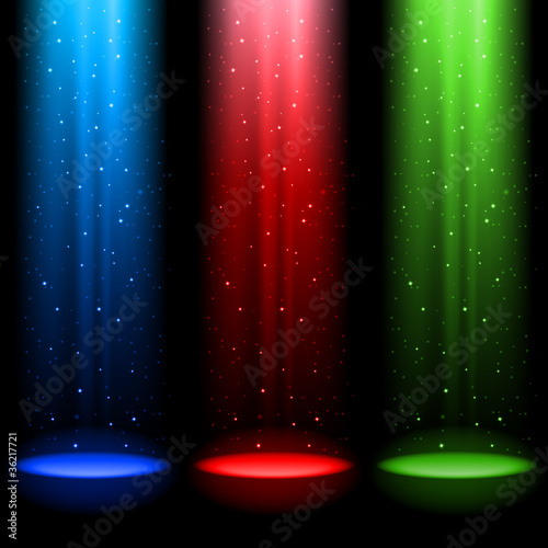 Three RGB shafts of light